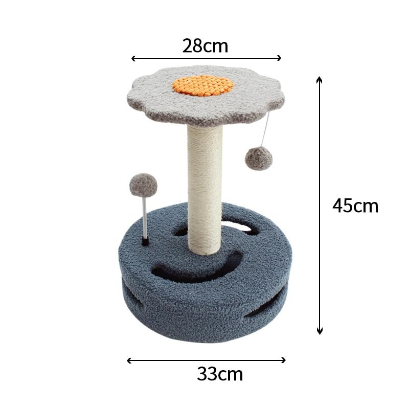 Flower-Shaped Cat Tree with Sisal Post, 13.8W x 13.8D x 17.7H inches, Interactive Dangling Balls (Dark Blue)