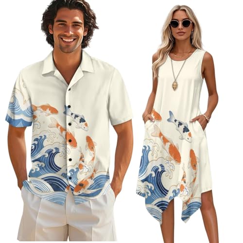 Twousenru Waves and Carp Sleeveless Dress for Women Plus Size