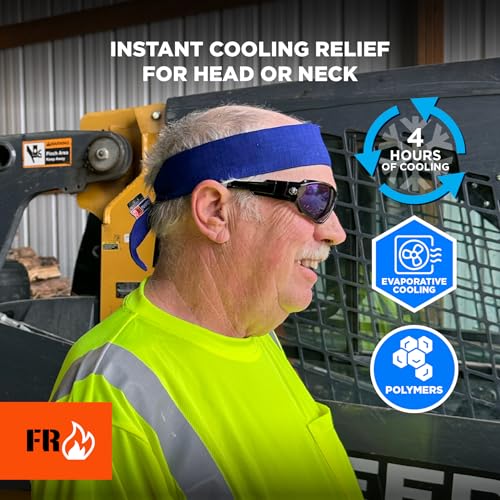 Image of Cooling Bandana, Fire Resistant, Evaporative Polymer Crystals for Cooling Relief, Tie for Adjustable Fit, Ergodyne Chill Its 6700FR,Blue