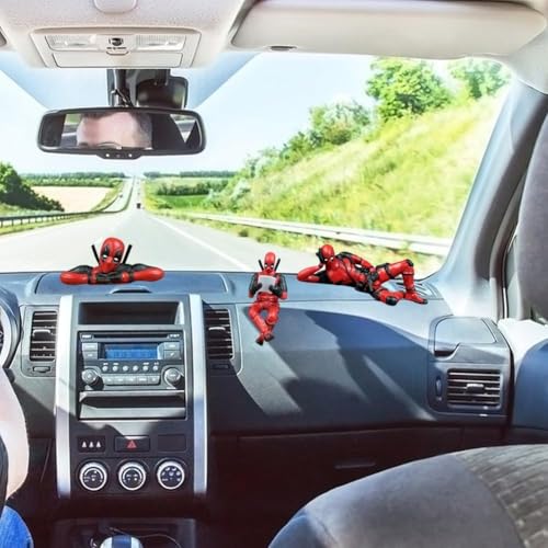 Image of FUNFOB Superhero Action Figure Collectible Set of 3 for Car Dashboard Office Desk or Study Table Decor PVC Multicolour | Deadp-ool Set of 3 AA