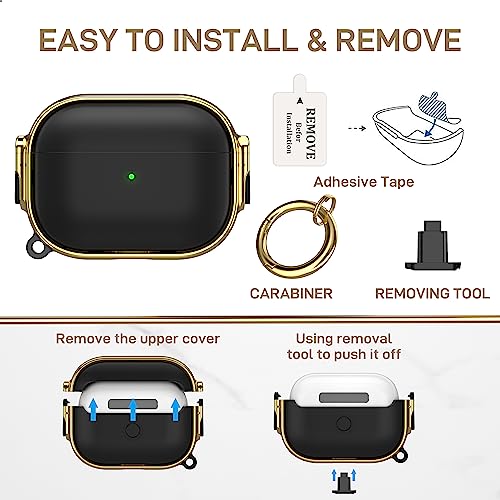 Image of Maxjoy for AirPods Pro 2nd /1st Generation Case with Lock, Cute AirPods Pro 2 Case Lock Protective Hard AirPod Pro Cover for Women Men with Keychain for Airpod Pro (2023 /2022 /2019), Black /Gold