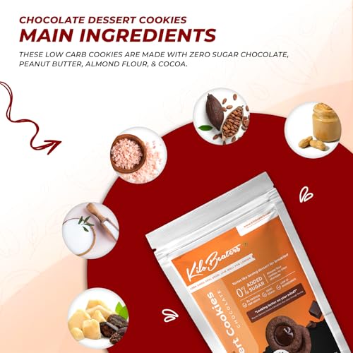 Image of Kilobeaters Keto Friendly Chocolate And Almond Dessert Diet Cookies Biscuits Snacks With Sugar Free, No Maida, Zero Sugar & Zero Preservatives, 400 Gram - (Combo Pack Of 2)