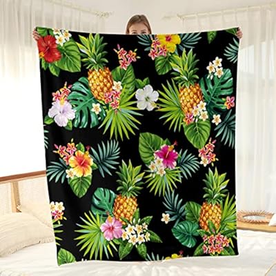 Pineapple Floral Blanket Gifts for Women Kids Girls Tropical Colorful Flowers Leaves Foliage Throw Bedroom Summer Decor Soft Plush Throw 50"x60" 51oWrf7fORL. SS400