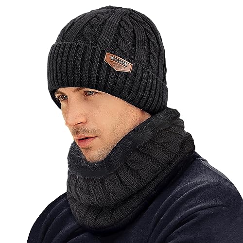 Image of Loritta Winter Hats for Men, 3 PCS Fleece Beanie Scarf Gloves Set