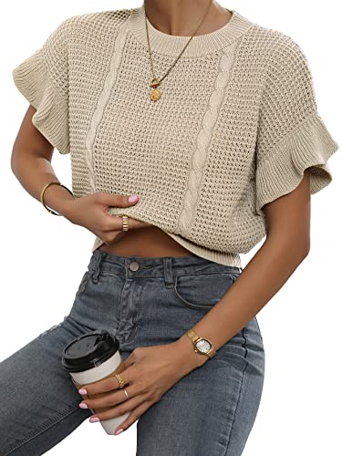 Image of Verdusa Women's Ruffled Short Sleeve Round Neck Knitted Top Pullovers Sweater