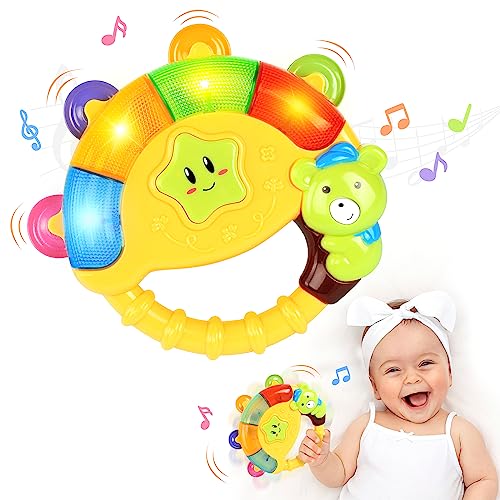 Image of Baby Tambourine Toy with Music & Light,Toddlers Rattle,Musical Instruments,Light up Toy,Take Along,BPA Free,Ages 6-12 Months