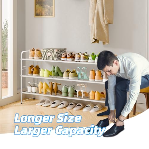 Image of 3 Tier Shoe Rack for Closet, 44 Inch Extra Long Shoe Storage Organizer for Shelves, Heavy Duty Metal, Easy Assembly, White