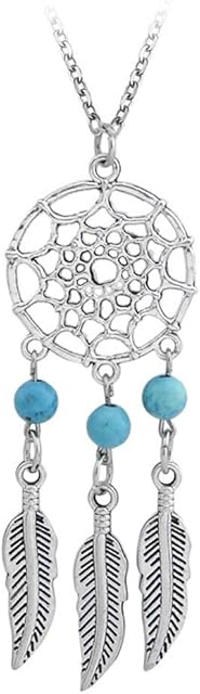 ZBOMR Bohemian Dream Catcher Necklace Charm Feather Turquoise Beads Long Chain Necklace Jewelry For Women Girl Gifts