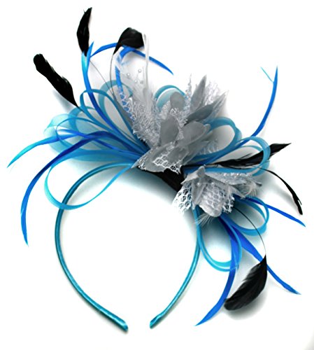 Serre-tête bibi bleu turquoise d'exception avec plumes nobles pour une cérémonie prestigieuse