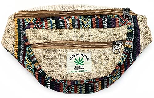 Riñonera Hippie cáñamo. 3 Bolsillos con Cremallera. Bolso de Cadera Bandolera Unisex. Estilo Hippy Casual Urbano Rasta Etnico Tribal (Multicolor) Cover