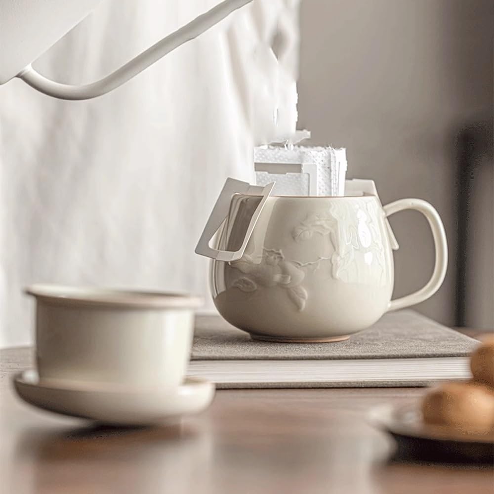 Filiżanka do herbaty i filtr z pokrywką, kubek ceramiczny zaparzający luźny liść herbata torba kawa mleko (szary)