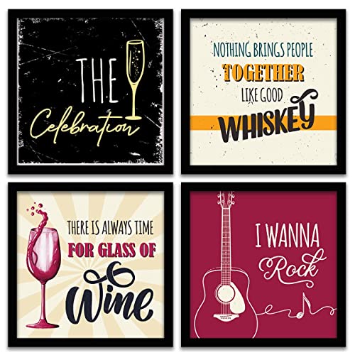 Image of kotart - Framed Wall Posters for Bar Kitchen Restaurant Wall Decor - Bar Theme Frames - Framed Posters for Kitchen Wall Decor (13 x 13 inch, Framed) Set of 4 (Art 13, Big)