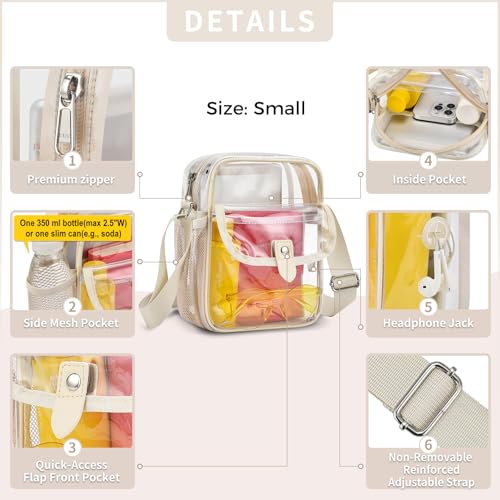 Image of SPODEARS Clear Crossbody Bag for Stadium, Concert, Festival & More - Adjustable Shoulder Strap & Bottle Holder