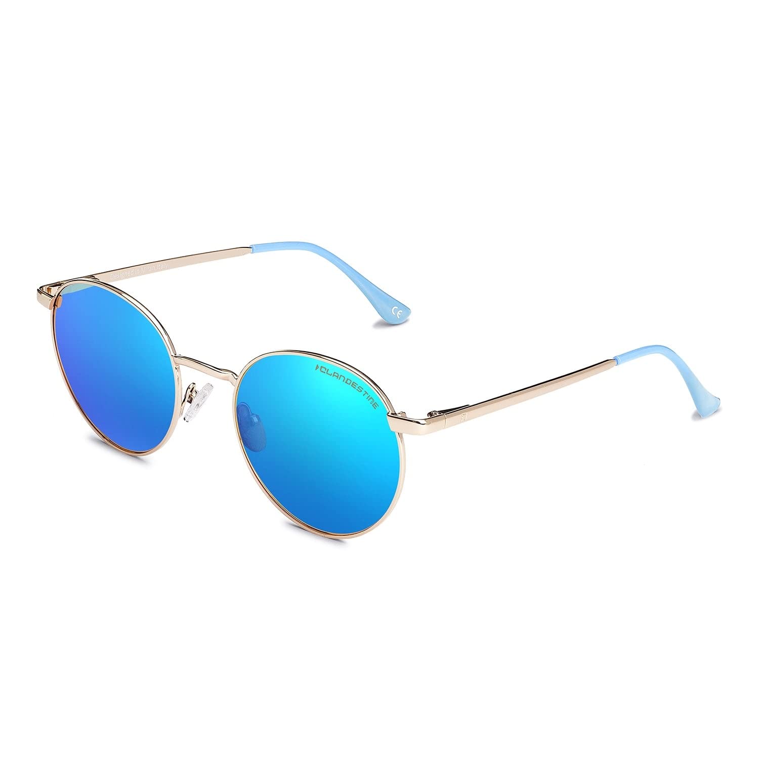 CLANDESTINE - Sunglasses Orbita 11 Gold Light Blue - Blue Nylon Lenses and Steel Frame - Sunglasses for Men and Women - Smart Vision Technology - More Sharpness and Less Glare