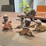 AETVRNI Set of 4 Ceramic Buddha Statues Kung Fu Little Monk Figurine Buda Statue Creative Display Figurines Baby Crafts Dolls Ornaments for Gift Tea Accessories,, Red
