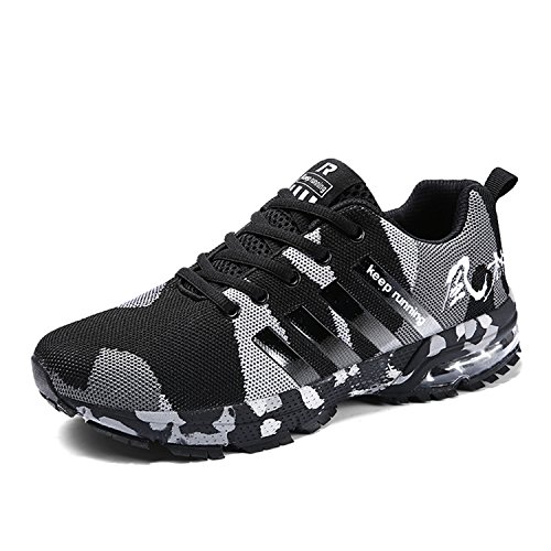 Senbore - Zapatillas de Running de Sintético para Hombre Gris Gris 44.5 EU, Color Negro, Talla 44.5 EU