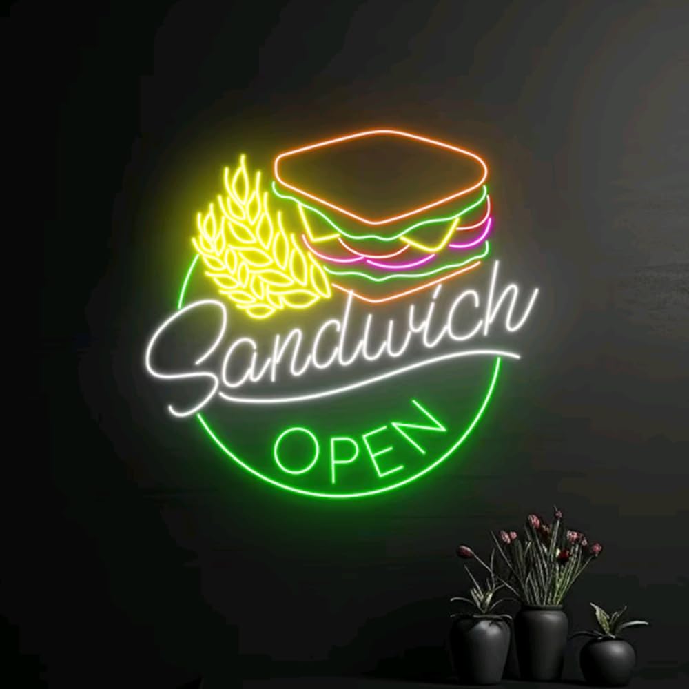 Sandwich Open Neon Sign, Open Sandwich Led Sign, Sandwich Led Light, Custom Open Neon Light, Food Shop Room Wall Decor, Restaurant Led Light Size: