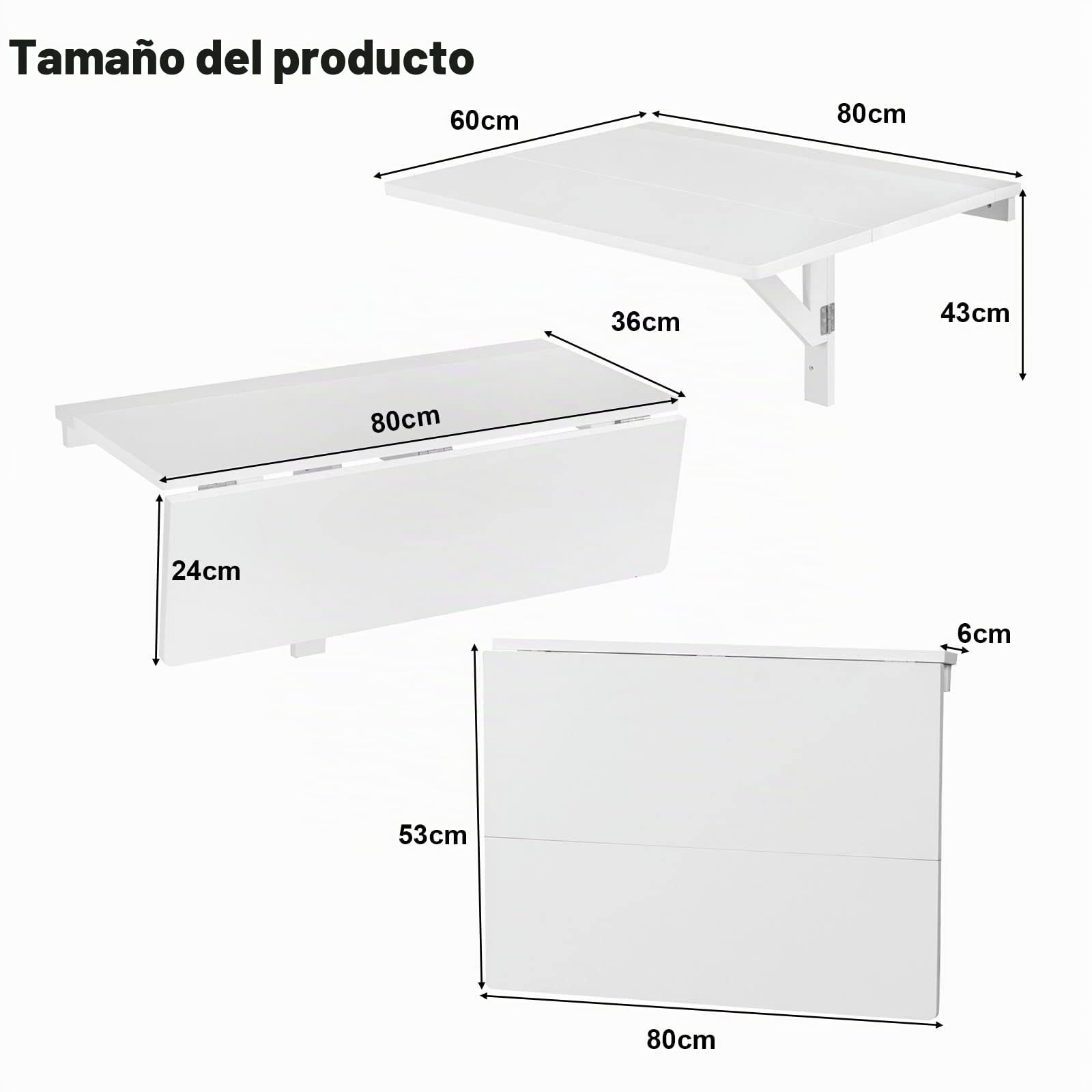 LIFEZEAL Mesa Plegable de Pared de Madera con 2 Secciones (Blanco)