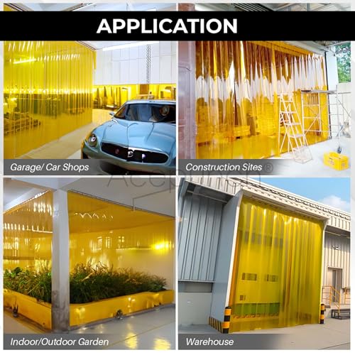 Image of Yellow Kit PVC Smooth Plastic Strip Door Curtain 48x84 in (4 x 7 ft.) Standard Clear Waterproof Commercial Walk in Freezers Warehouse Garage Gate Doorway Clean Rooms Heavy Duty Vinyl 1173
