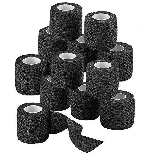 Self-Adherent Cohesive Bandage - 12 Pack Bulk | Black Self-Adhering Medical Wrap | 2" Wide x 5 Yards Athletic Sports Tape Sweat & Water Resistant, First Aid