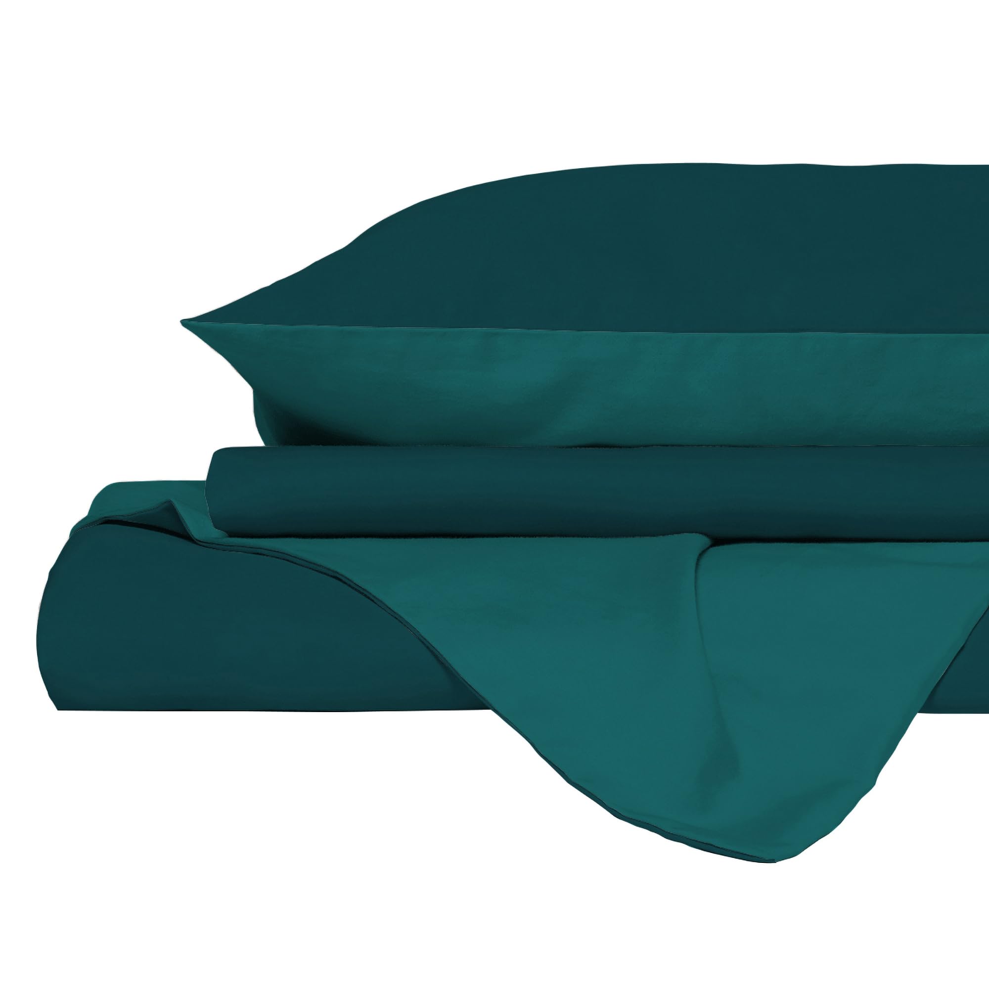Set Copripiumino 100% Cotone Natural Color, Made in Italy - Parure Copri Piumino - Sacco Piumone 200x200 cm con Doppia Patella e Federa Cuscino, Piazza e Mezza, Verde Petrolio/Verde Bottiglia