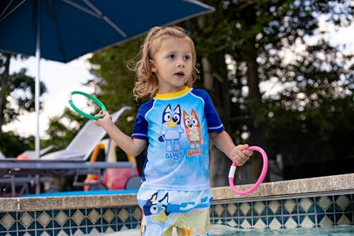 Bluey UPF 50+ Pullover Rash Guard and Swim Trunks Outfit Set Infant to Little Kid Sizes (12 Months - 7-8)4