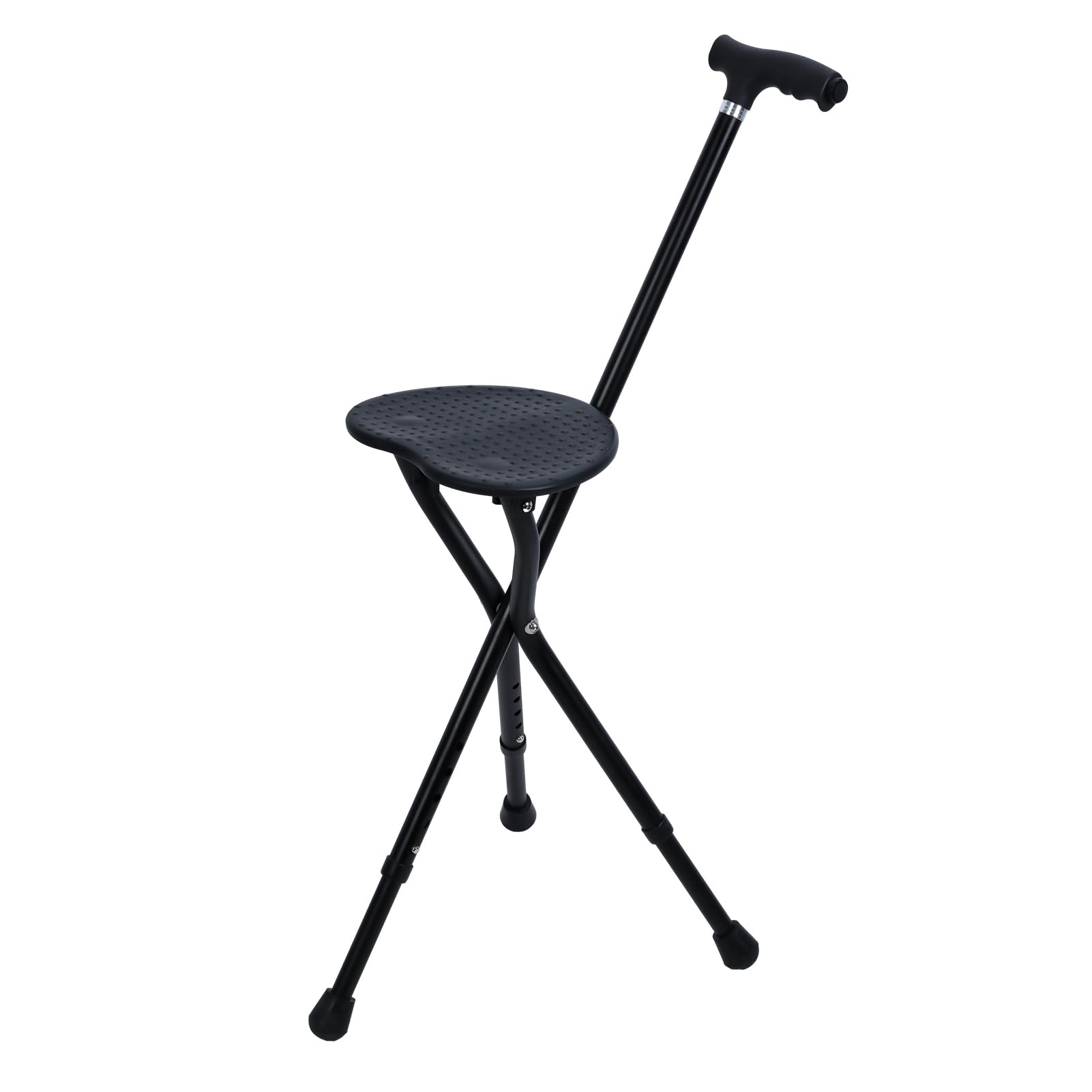 Bastón con asiento, bastón plegable con asiento y luz LED, capacidad ajustable de 440 libras para personas mayores, taburete portátil con muleta con terapia magnética para exteriores