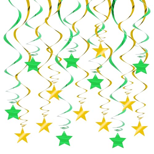 Image of BEISHIDA Green Gold Stars Hanging Swirls Graduation Hanging Ornament Decorations for Birthday Party Baby Shower Weeding Congrats Grade 2026 Graduation Decorations,Pack of 15