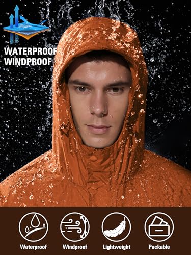 Image of UIQUR Mens Lightweight Rain Jacket Waterproof Windbreaker Packable Rain Coat with Hood for Golf Running Hiking Travel