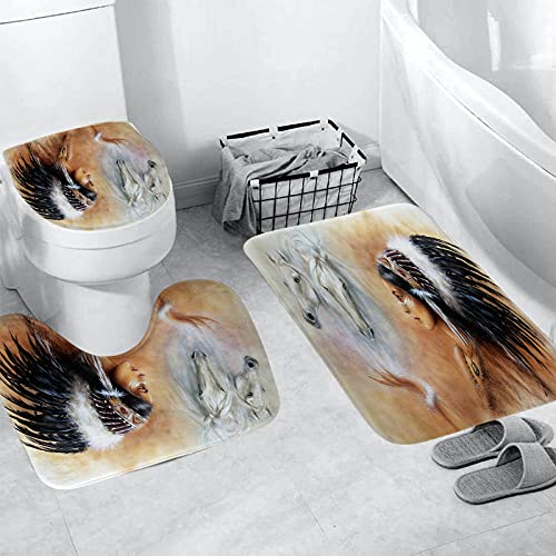 ZDDWLDL 4Pcs Duschvorhänge Set Mit Rutschfesten Teppichen,Toilettendeckel und Badematte Weißes Braunes Schwarzes… – Bild 3