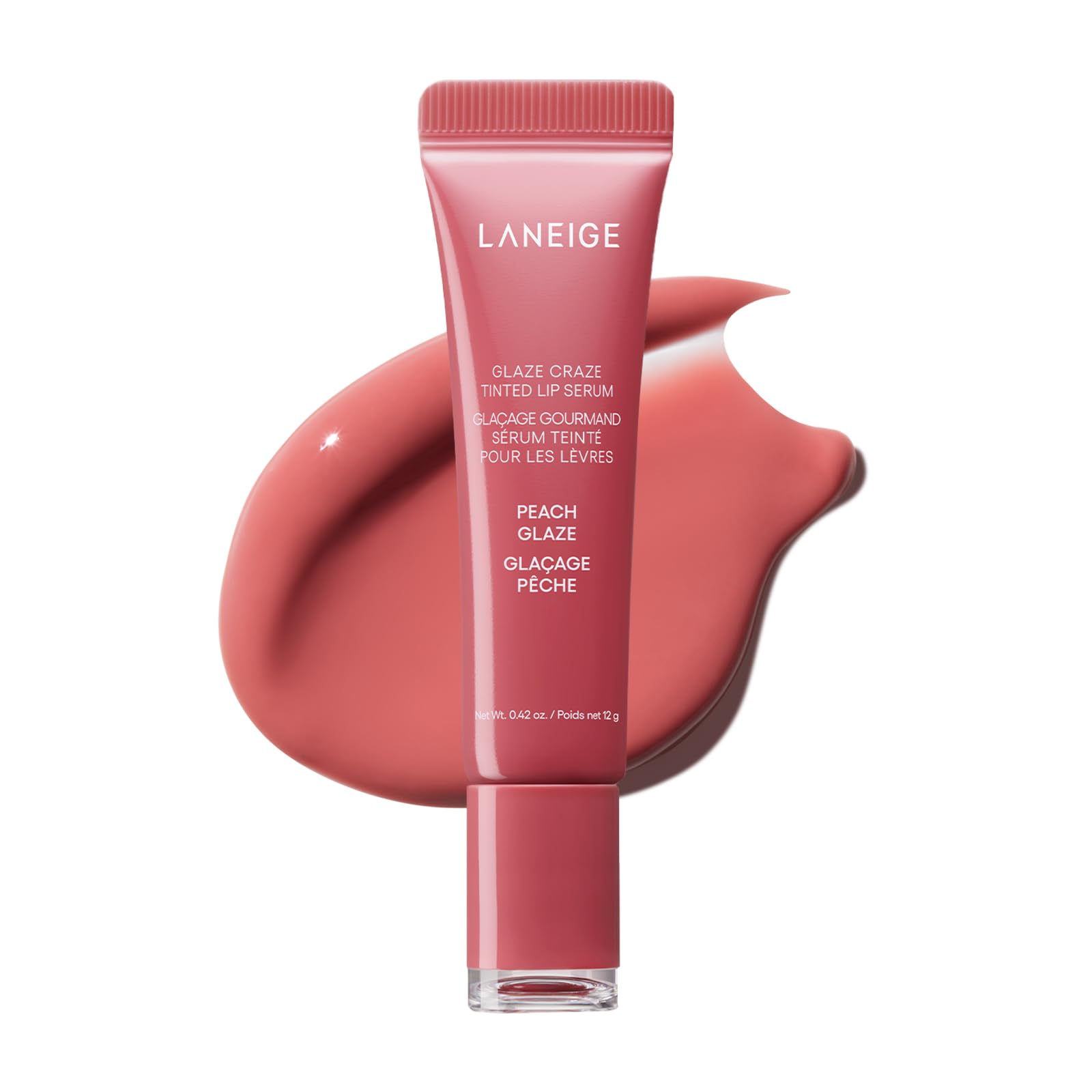 Lanage Glaze Tint Lip Serum, Peach Glaze 0.4 oz (12 g), Lip Balm, Colored Lip Tint, Lip Moisturizing, Korea