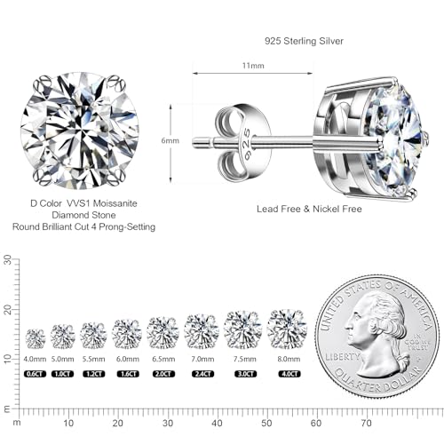 Imitation Diamond Earring 18K White Gold Vermeil 925 Sterling Silver Moissanite Earring 0.6-4 CT D Color VVS1 Clarity Moissanite Stud Earring Imitation Diamond Earring for Women Jewelry Gift4