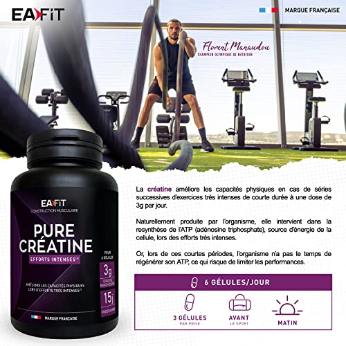 Eafit Pure Creatine - Améliore les capacités physiques en musculation - 3g de Créatine Monohydrate par jour - Force, Performance - Efforts intenses, Prise de muscle, sport - Récupération - 90Gélules – Image 5