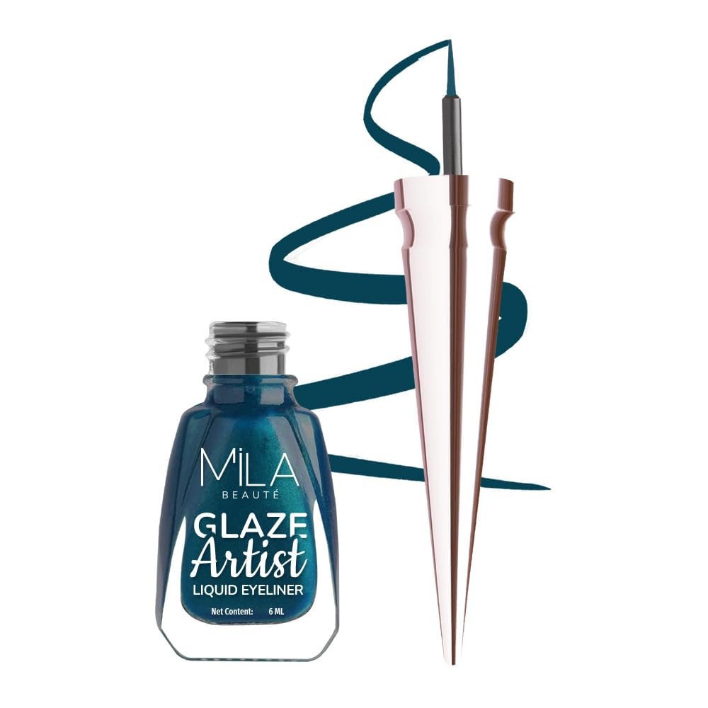 Mila Beauté Glaze Artist Liquid Eyeliner | Water Proof & Smudge-Proof | Rich Glossy Finish with Intense Shine | Intense Pigment I Easy Glide Applicator | 6Ml Shade - Infinite Green-image-38