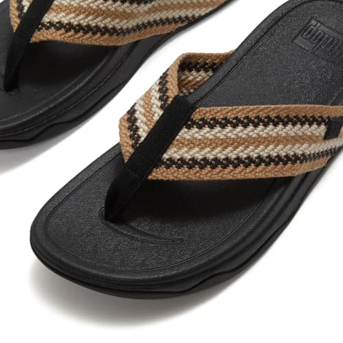 Image of FitFlop Women's SURFA Stripe-Webbing Toe-Post Sandals | Lightweight Flip Flops with Cushioned Comfort, Arch Support & Grip