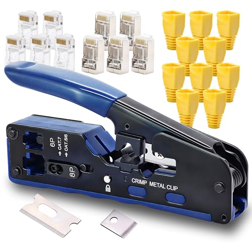 Herramienta de crimpado RJ45 Pass Through Ethernet Crimpadora para CAT7 CAT6A CAT6 CAT5E CAT5, herramienta de crimpadora Ethernet de conector modular, herramienta crimpadora de terminales de red