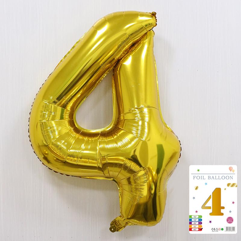Image of Atpata Funky 4 Number Golden Foil Balloon 40 inch Size Birthday Decoration Items | Happy Birthday Decoration Kit | 4th Year Birthday Party Anniversary Wedding Decorations