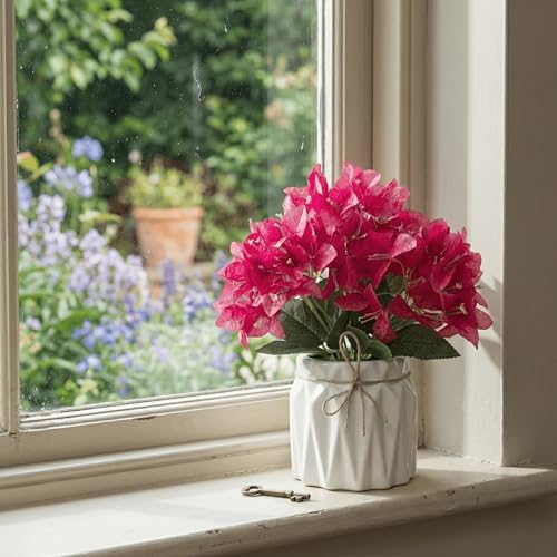 Image of Dekorly Artificial Lavender Plant in White Pot, 18cm - Realistic Faux Flower Arrangement for Home & Office Decor (Set of 1) (1, Bougainvillea)