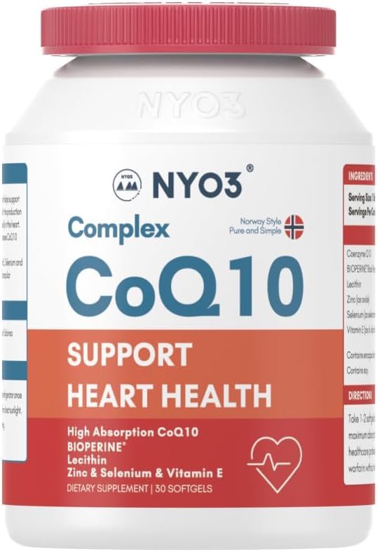 NYO3 Coenzima Q10 Softgel Per Proteggere La Salute Cardiaca Migliorare l’ Immunità Aggiungere Fosfolipidi e Piperina Nera VE e Zinco Buona Purezza di Assorbimento Elevato Contenuto Nutritivo 120mg