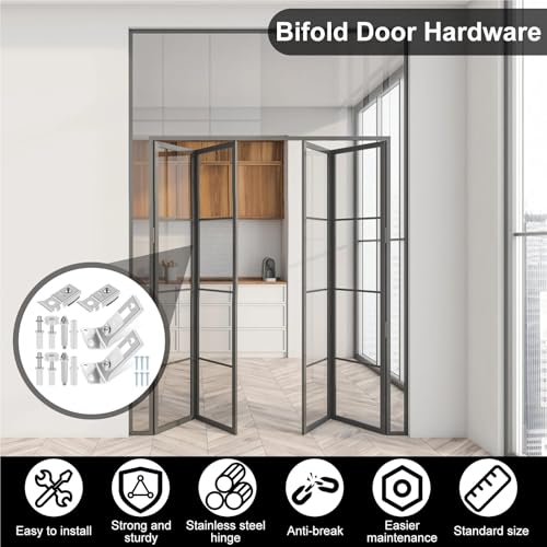 Kit de reparación de herrajes para puerta bifold, set de 4 piezas en acero inoxidable, partes de repuesto para puerta bifold, fácil instalación miniatura 2