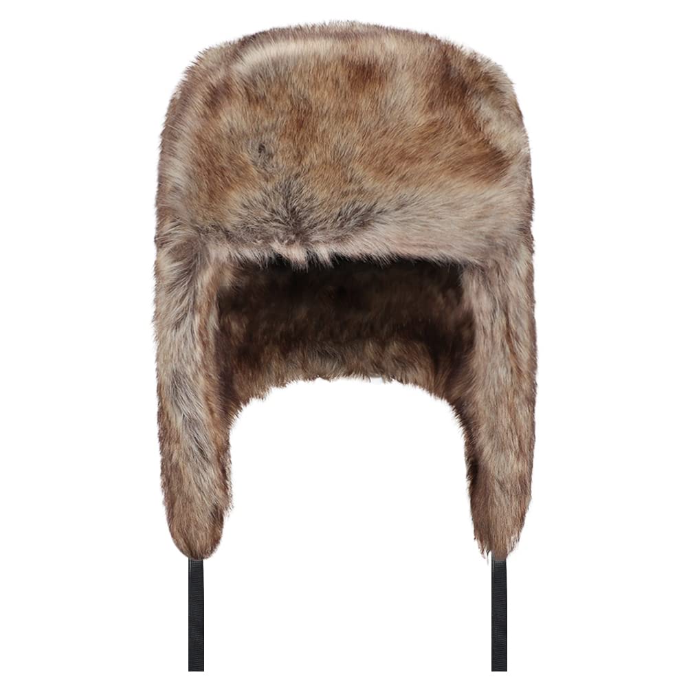 Men Trapper Hat Winter Russian Ushanka Hat with Faux Rabbit Fur Earflap Hat Windproof for Hunting Skiing…