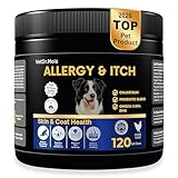 Dog Allergy Itch Relief Chews Supplement – Itchy Skin, Hot Spot & Dry Skin Support for Paw Licking, Anti-Itch Allergy Chews with Fish Oil, Colostrum & Probiotics – 120 Ct