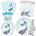WERNNSAI Mermaid Party Tableware Kit - Pool Mermaid Party Supplies for Girls Birthday Baby Shower Wedding Includes Cutlery Bag Table Cover Plates Cups Napkins Straws Utensils Serves 16 Guests 146 PCS