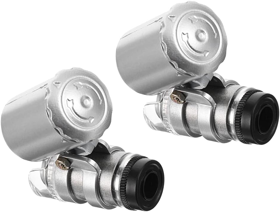 iplusmile 2 Microscopios Mini 60X Microscopio de Bolsillo Tipo Clip con Luz LED Microscopio Lupa Detector de Moneda para Joyas Antiguas