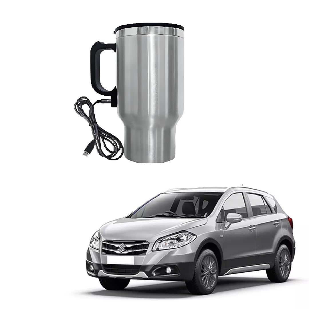 USB-Powered Car Travel Mug, Stainless Steel Electric Kettle with Handle, Silver Suitable For Maruti Suzuki S-Cross Type-1-image-38