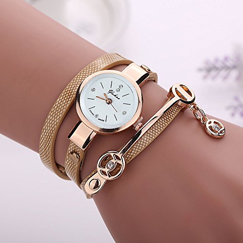 WINWINTOM Banda de cuero de las mujeres de Ginebra romana de cuarzo analógico reloj de pulsera Blanco