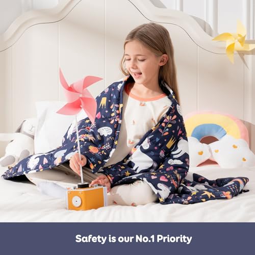 Image of Uttermara Weighted Blanket 3lbs, Cozy Minky Weighted Blankets with Cartoon Patterns, Reversible Washable Heavy Blanket Great for Sleeping, 36x48 inches, Navy Blue Unicorn