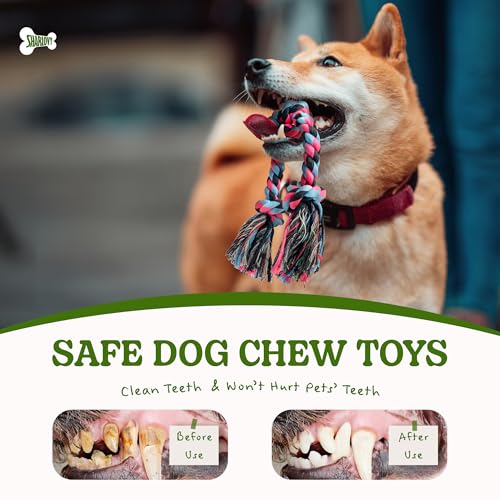 SHARLOVY Large Dog Chew Toys, Tough Dog Toys for Aggressive Chewers Large Breed,Heavy Duty Dental Dog Rope Toys Kit for Medium Dogs,5 Knots Indestructible Dog Toys - Image 4