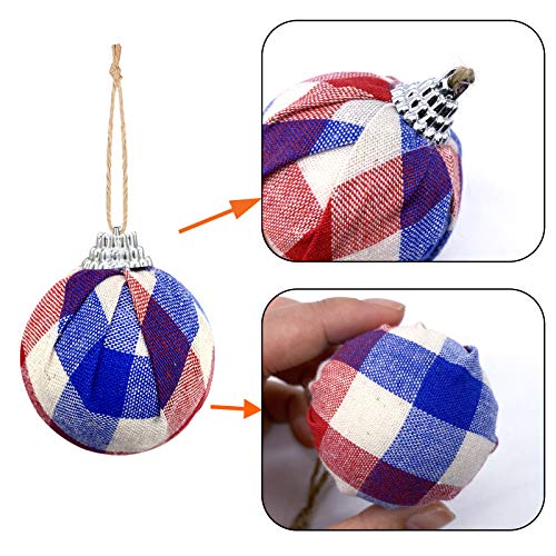 Sfcddtlg 16PCS Independence Day Hanging Ball-4th of July Patriotic Red&Blue Plaid Ball Ornaments Party Décor for Holiday Wedding Tree Decorations(White Blue)