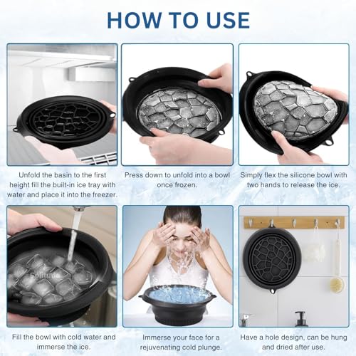 Image of Solitude Collapsible Silicone Ice Facial Bowl with Built-in Ice Tray | BPA-Free Ice Face Bath for Skin Care, Pore Tightening & Acne Relief Reusable Portable Spa for Home & Travel Beauty Tool (Black)
